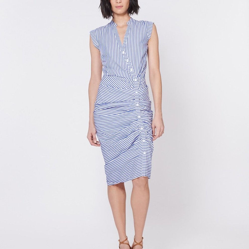 NWT Veronica Beard Ruched Shirt Dress Blue 4